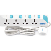 TERMINATOR TPB 614 4 Way Universal Power Socket, 3 Meter Cable Length, White