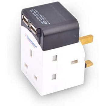 TERMINATOR Multi Adaptor 3 Way Socket With 2000mA 2USB Sockets 13A Plug
