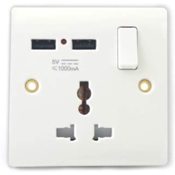 TERMINATOR 1 Gang 13A Multi Function Switch Socket With 2 Usb 1 A/5V WP1G-2USB (WP1G-2USB 1 PCS)