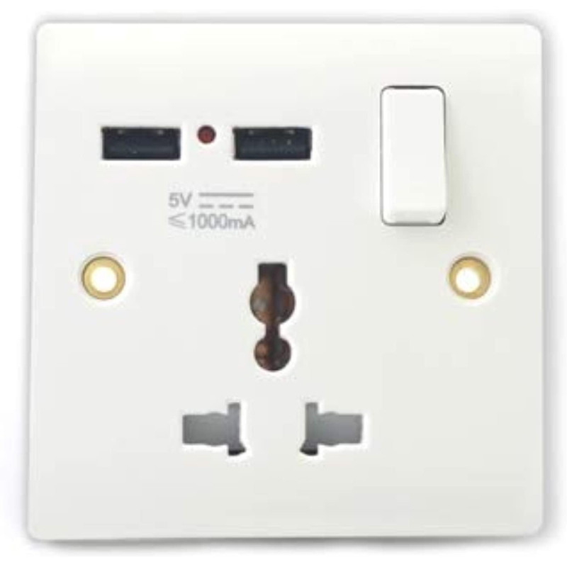 TERMINATOR 1 Gang 13A Multi Function Switch Socket With 2 Usb 1 A/5V WP1G-2USB (WP1G-2USB 1 PCS)