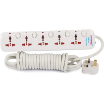 TERMINATOR TPB 215SA 5 Way Universal Power Extension Socket with Cable, 3 m Cable Length, White