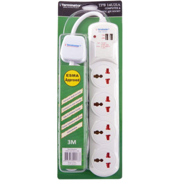 TERMINATOR 4 Way Power Extension Outlet With 2 USB Socket - TPB 14U2IA