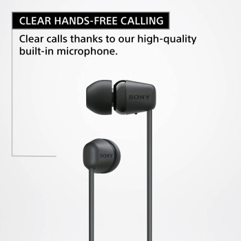 SONY WI C100 Wireless in Ear Bluetooth Headphones with Built in Microphone, Black, WIC100/B, WI-C100-Black, Small