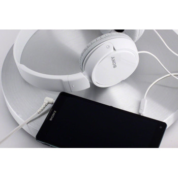 SONY MDR ZX110AP Wired On Ear Headphones With Tangle Free Cable, 3.5Mm Jack, Headset With Mic For Phone Calls, White, MDRZX110AP/W