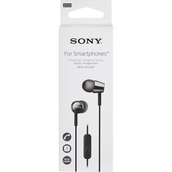SONY Mdr Ex155Ap Wired In Ear Headphones With Tangle Free Cable, 3.5mm Jack, Earphone Mic For Phone Calls, Black, Mdrex155Ap/B, 17.3 X 4 cm