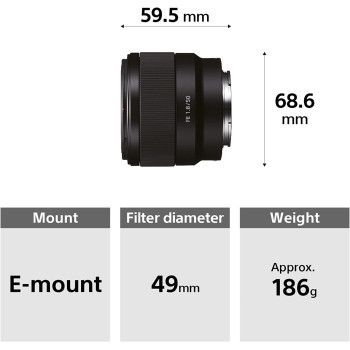 SONY FE 50mm F1.8 Compact Lightweight E Mount Camera  Lens With Beautiful Dedofusing Bokeh Compatible with Full Frame and APS C Camera SEL50F18F, Black, Lens Only