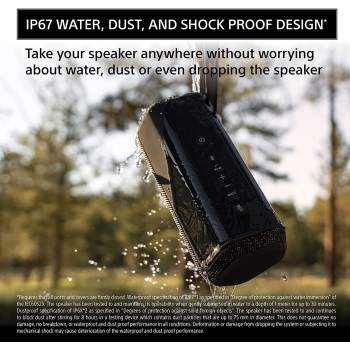 SONY SRS XE200 X Series Wireless Ultra Portable Bluetooth Speaker, IP67 Waterproof, Dustproof And Shockproof With 16 Hour Battery And Easy To Carry Strap, Black, SRSXE200/B