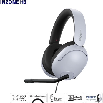 SONY INZONE H3 Gaming Headset With Boom Microphone For PC/PS5, White, MDRG300/W, One Size