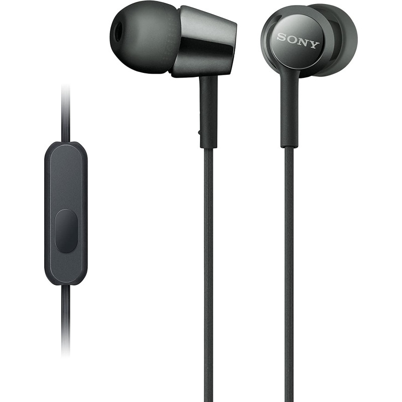 SONY MDREX155AP In-Ear Earbud Headphones/Headset With Mic For Phone Call, Black (MDR-EX155AP/B)