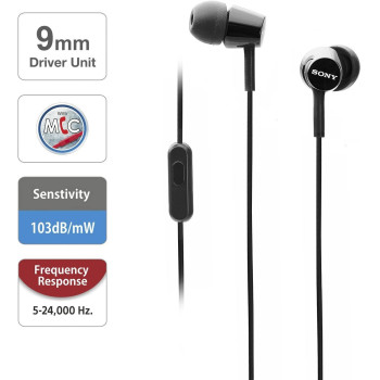 SONY MDREX155AP In-Ear Earbud Headphones/Headset With Mic For Phone Call, Black (MDR-EX155AP/B)