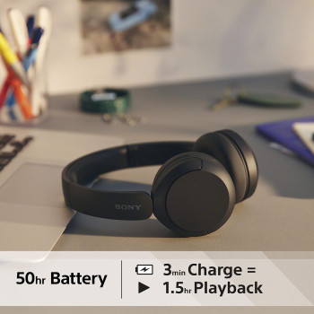 SONY WH-CH520 Wireless Bluetooth Headphones - Up To 50 Hours Battery Life With Quick Charge, On-Ear Style - Black