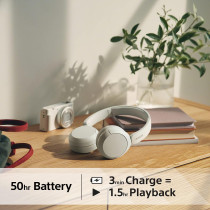 SONY WH-CH520 Wireless Bluetooth Headphones - Up To 50 Hours Battery Life With Quick Charge, On-Ear Style - White
