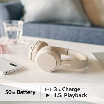 SONY WH-CH520 Wireless Bluetooth Headphones - Up To 50 Hours Battery Life With Quick Charge, On-Ear Style - Beige