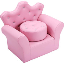 Costzon Kids Sofa, PU Leather Princess Sofa With Embedded Crystal, Upholstered Armchair With Ottoman, Perfect For Girls (Pink/ Sofa With Ottoman)