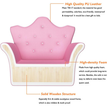 Costzon Kids Sofa, PU Leather Princess Sofa With Embedded Crystal, Upholstered Armchair With Ottoman, Perfect For Girls (Pink/ Sofa With Ottoman)