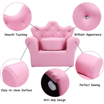 Costzon Kids Sofa, PU Leather Princess Sofa With Embedded Crystal, Upholstered Armchair With Ottoman, Perfect For Girls (Pink/ Sofa With Ottoman)