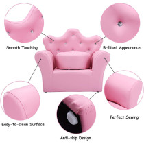 Costzon Kids Sofa, PU Leather Princess Sofa With Embedded Crystal, Upholstered Armchair With Ottoman, Perfect For Girls (Pink/ Sofa With Ottoman)