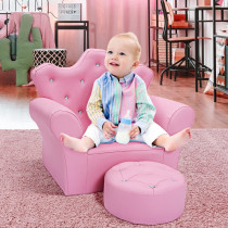 Costzon Kids Sofa, PU Leather Princess Sofa With Embedded Crystal, Upholstered Armchair With Ottoman, Perfect For Girls (Pink/ Sofa With Ottoman)
