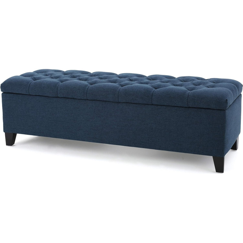 Christopher Knight Home Ottilie Fabric Storage Ottoman, Dark Blue, 17.75D X 51.5W X 15.75H Inch
