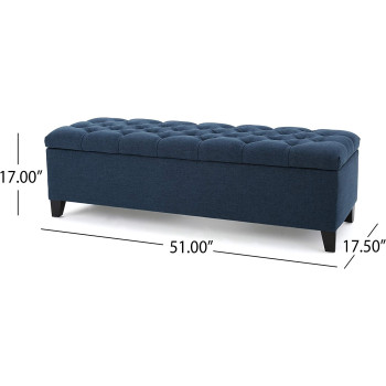 Christopher Knight Home Ottilie Fabric Storage Ottoman, Dark Blue, 17.75D X 51.5W X 15.75H Inch
