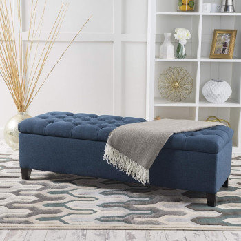Christopher Knight Home Ottilie Fabric Storage Ottoman, Dark Blue, 17.75D X 51.5W X 15.75H Inch