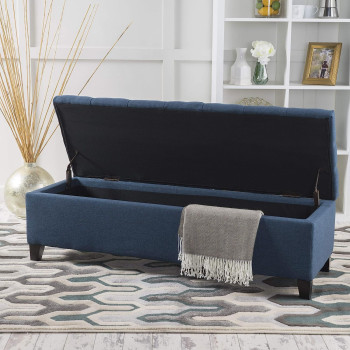 Christopher Knight Home Ottilie Fabric Storage Ottoman, Dark Blue, 17.75D X 51.5W X 15.75H Inch