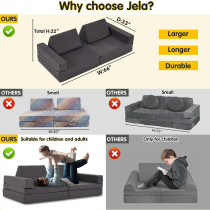 Jela Kids Couch 8Pcs, Floor Sofa Modular Funiture For Kids Adults, Playhouse Play Set For Toddlers Babies, Modular Foam Play Couch Indoor Outdoor (33"X66"X21.85, Burn Orange)
