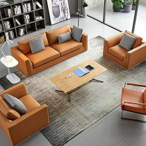 Commercial Office Sofa 3+2+1 Seater Meeting And Negotiation Leather Set Furniture For Living Room And Reception Area(Without Chair And Table) (Orange)