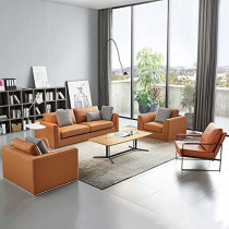 Commercial Office Sofa 3+2+1 Seater Meeting And Negotiation Leather Set Furniture For Living Room And Reception Area(Without Chair And Table) (Orange)