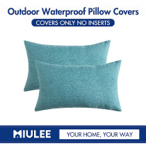Miulee Pack Of 2 Decorative Outdoor Solid Waterproof Throw Pillow Covers Polyester Linen Garden Farmhouse Cushion Cases For Patio Tent Balcony Couch Sofa 12X20 Inch Turquoise