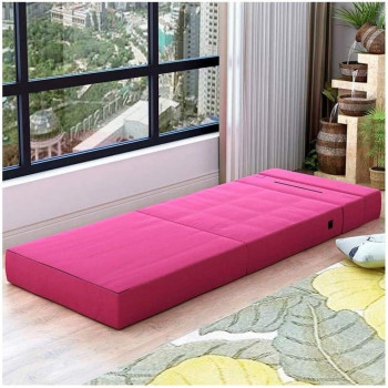 M_SSSK Modern Simplicity Fabric Sofa Lazy Sofa Bed Folding Sofa Bedroom Bay Window Comfortable Tatami Removable And Washable Thick 150 Ã— 70 Ã— 15Cm (Colour : Rose Red)