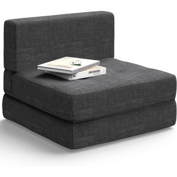 Aiho Sleeper Sofa Bed, Convertible Sofa Couch Bed, Floor Couch Futon Sofa Bed Chair Bed, Modern Linen Fabric Removable Cover, For Living Room/Apartment/Loft, Dark Grey