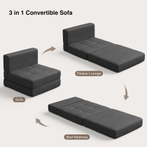 Aiho Sleeper Sofa Bed, Convertible Sofa Couch Bed, Floor Couch Futon Sofa Bed Chair Bed, Modern Linen Fabric Removable Cover, For Living Room/Apartment/Loft, Dark Grey