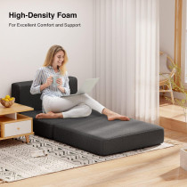 Aiho Sleeper Sofa Bed, Convertible Sofa Couch Bed, Floor Couch Futon Sofa Bed Chair Bed, Modern Linen Fabric Removable Cover, For Living Room/Apartment/Loft, Dark Grey