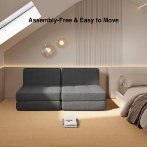Aiho Sleeper Sofa Bed, Convertible Sofa Couch Bed, Floor Couch Futon Sofa Bed Chair Bed, Modern Linen Fabric Removable Cover, For Living Room/Apartment/Loft, Dark Grey