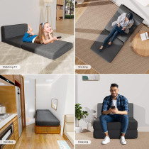 Aiho Sleeper Sofa Bed, Convertible Sofa Couch Bed, Floor Couch Futon Sofa Bed Chair Bed, Modern Linen Fabric Removable Cover, For Living Room/Apartment/Loft, Dark Grey