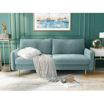 Cotton Home Velevt Square Arm Sofa With Reversible Cushions, 86.36 Cm Height X 177.8 Width 81.28 Depth