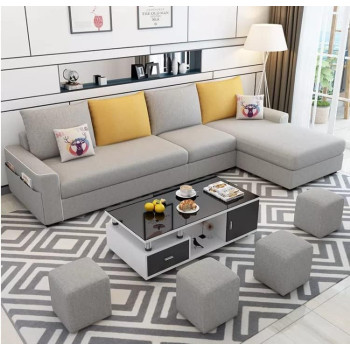 Simple Combination Removable And Washable Three-Person Small Apartment Sofa Modern Sectional Sofa, Grey
