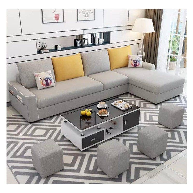 Simple Combination Removable And Washable Three-Person Small Apartment Sofa Modern Sectional Sofa, Grey