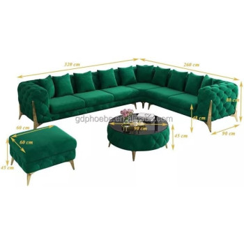 Luxury Traditional Velvet L Shape Chesterfield Sofa Set, Living Room Furniture With Golden Legs, Pink