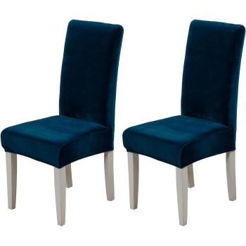 Huoleo Velvet Dining Chair Cover Set Of 2,Soft Plush Parsons Chair Slipcover Removable Washable Thick Durable Chair Protector Cover For Kitchen Hotel Restaurant Ceremony-Dark Blue-Set Of 2