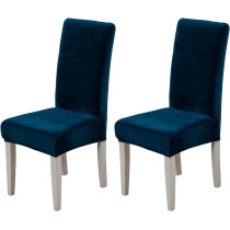 Huoleo Velvet Dining Chair Cover Set Of 2,Soft Plush Parsons Chair Slipcover Removable Washable Thick Durable Chair Protector Cover For Kitchen Hotel Restaurant Ceremony-Dark Blue-Set Of 2