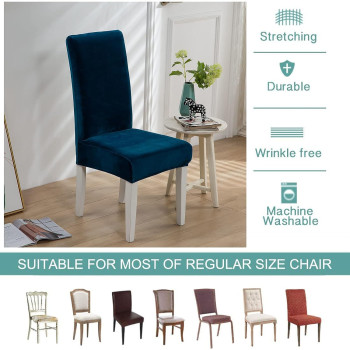 Huoleo Velvet Dining Chair Cover Set Of 2,Soft Plush Parsons Chair Slipcover Removable Washable Thick Durable Chair Protector Cover For Kitchen Hotel Restaurant Ceremony-Dark Blue-Set Of 2