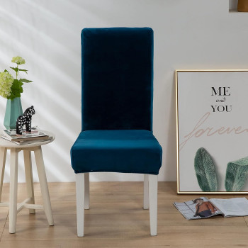 Huoleo Velvet Dining Chair Cover Set Of 2,Soft Plush Parsons Chair Slipcover Removable Washable Thick Durable Chair Protector Cover For Kitchen Hotel Restaurant Ceremony-Dark Blue-Set Of 2