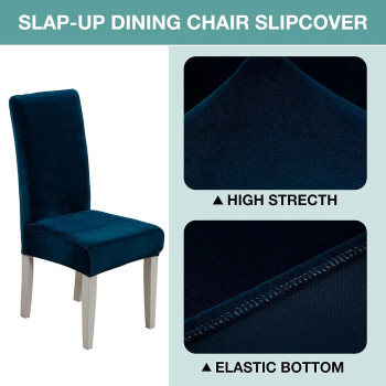 Huoleo Velvet Dining Chair Cover Set Of 2,Soft Plush Parsons Chair Slipcover Removable Washable Thick Durable Chair Protector Cover For Kitchen Hotel Restaurant Ceremony-Dark Blue-Set Of 2