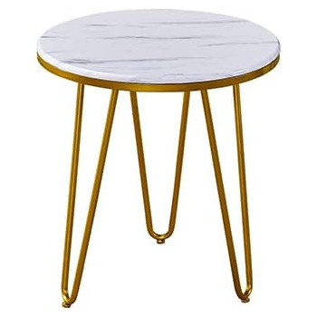 Modern Minimalist Living Room White Small Round Coffee Side Table With Metal Legs