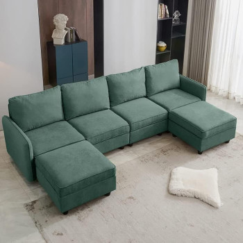 U Shape Luxury Sofa Set Modern Design Furniture Sectional Couch Living Room Sofas (Green)