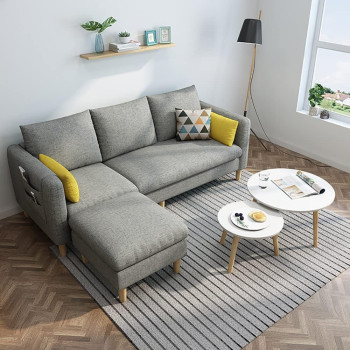 Maple Sectional Fabric Sofa Set Cotton Furniture Home Apartment Hotel Green (Grey)