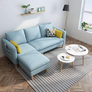 Maple Sectional Fabric Sofa Set Cotton Furniture Home Apartment Hotel Green (Light Blue)