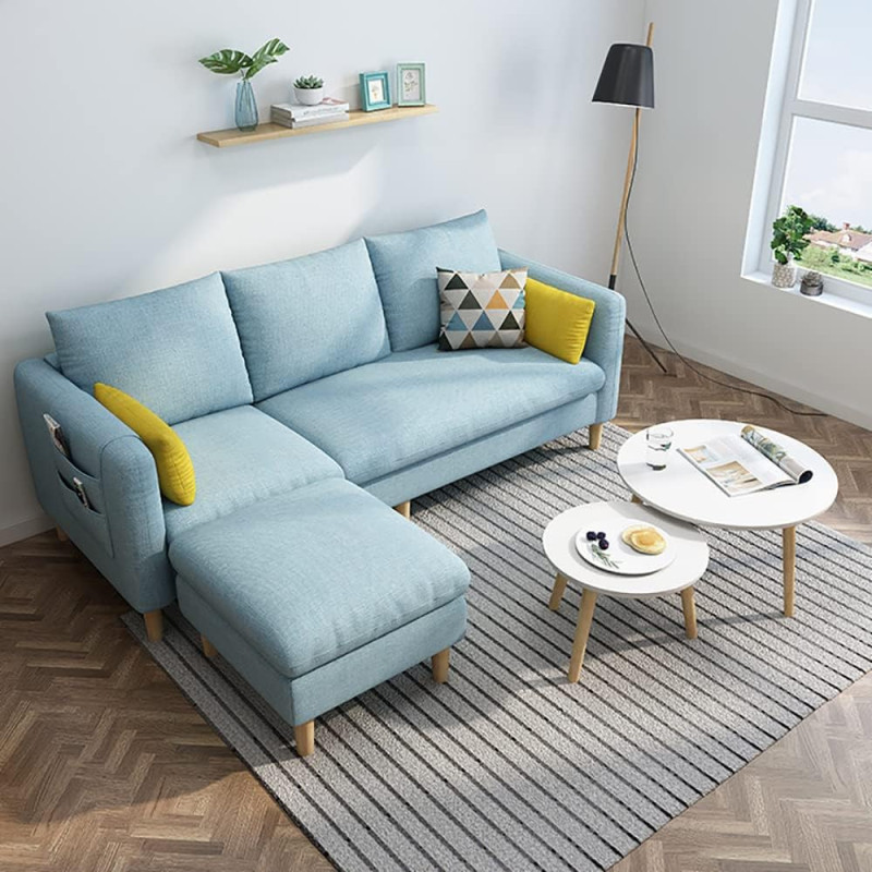 Maple Sectional Fabric Sofa Set Cotton Furniture Home Apartment Hotel Green (Light Blue)